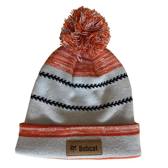 Bobcat Unisex Knit Beanie OS Orange White Pom Pom Top - Picture 5 of 5